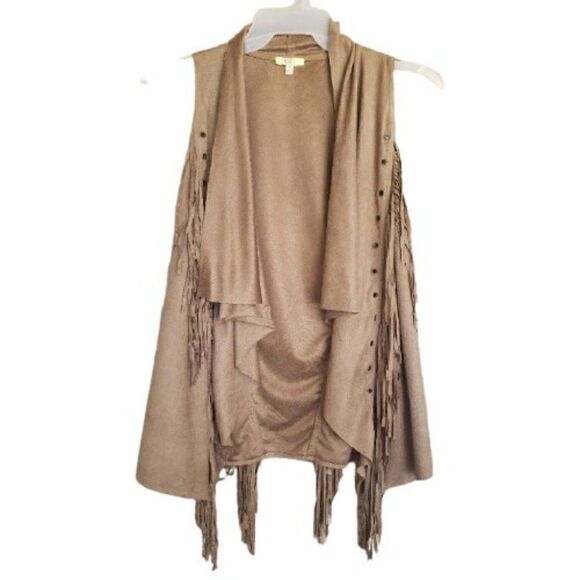 Women's Open Suede Fringe Waterfall Cardigan Sweat - Picture 1 of 5